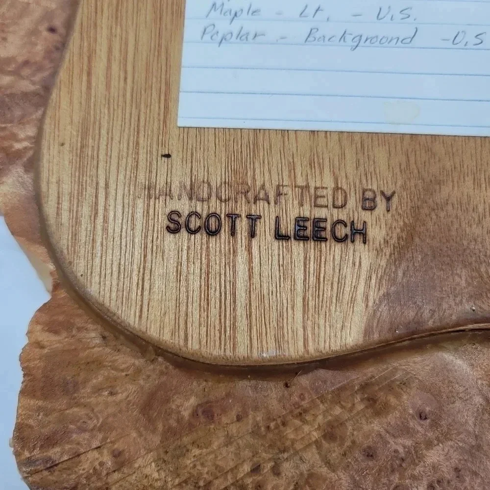 Dolphins In Burl Scott Leech Wooden Sculpture Mosiac Natural Signed 14